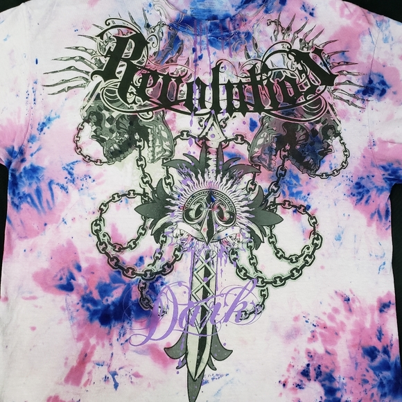 CUSTOM Tie Dye Upcycled Shortsleeve Shirt Mens XL Revolution Pink Purple - Picture 5 of 10